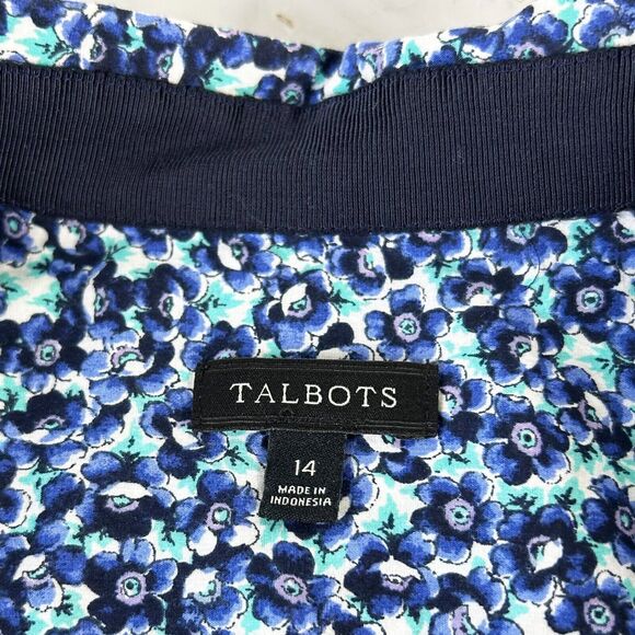 Talbots Ink Blue Purple Green Floral Print Long Sleeve Blouse - Women's 14 - Picture 6 of 11